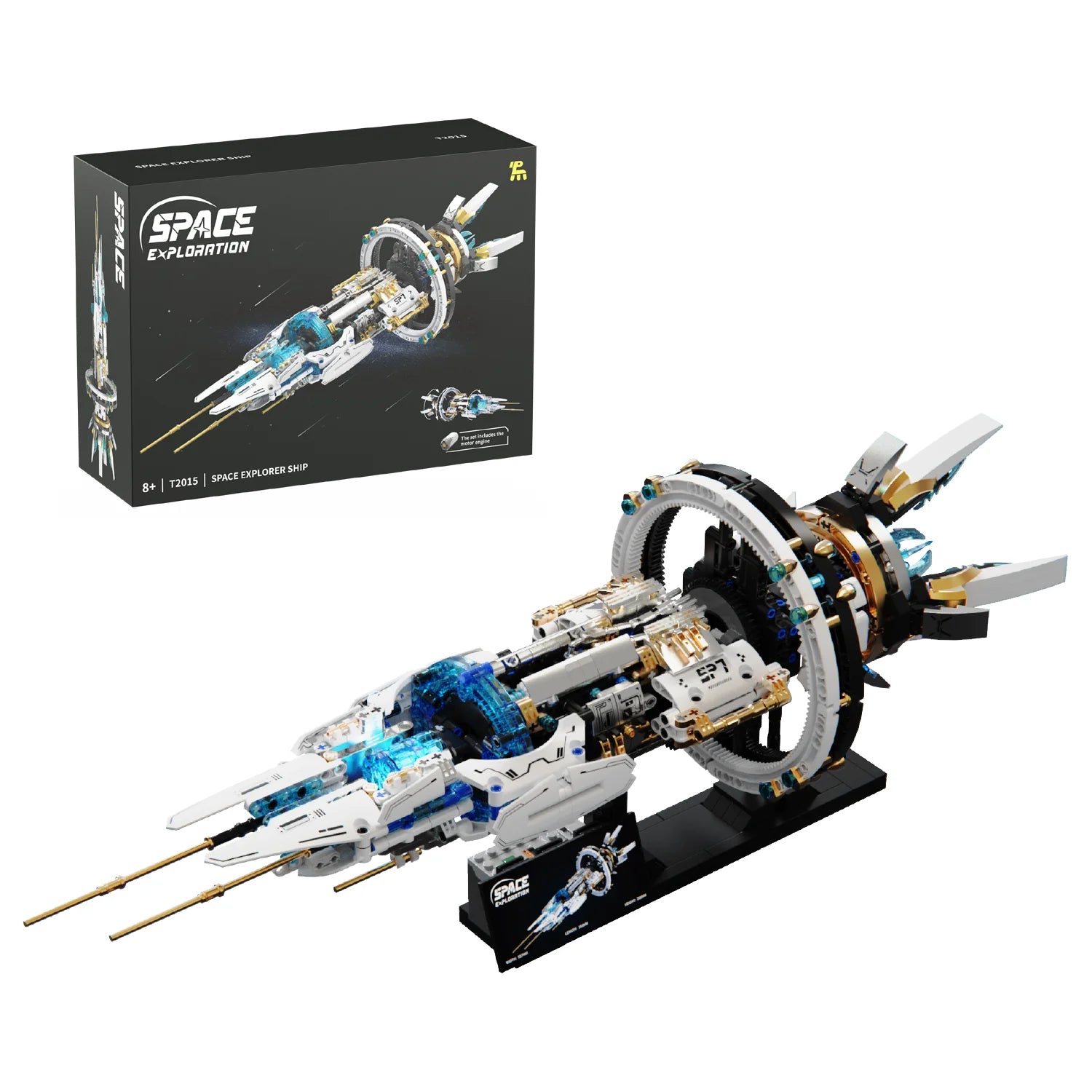 Rotatable Space Ship Building Blocks Space Explorer Fleet with Light Space Station Model Bricks Puzzle Toys Adult Children Gift