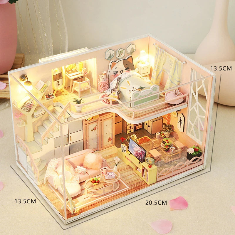 Doll House Kit 3D Wooden Mini DollHouse Assembly Building with Furniture Kit Toys Children's Birthday Gift 3D Puzzle Handmade
