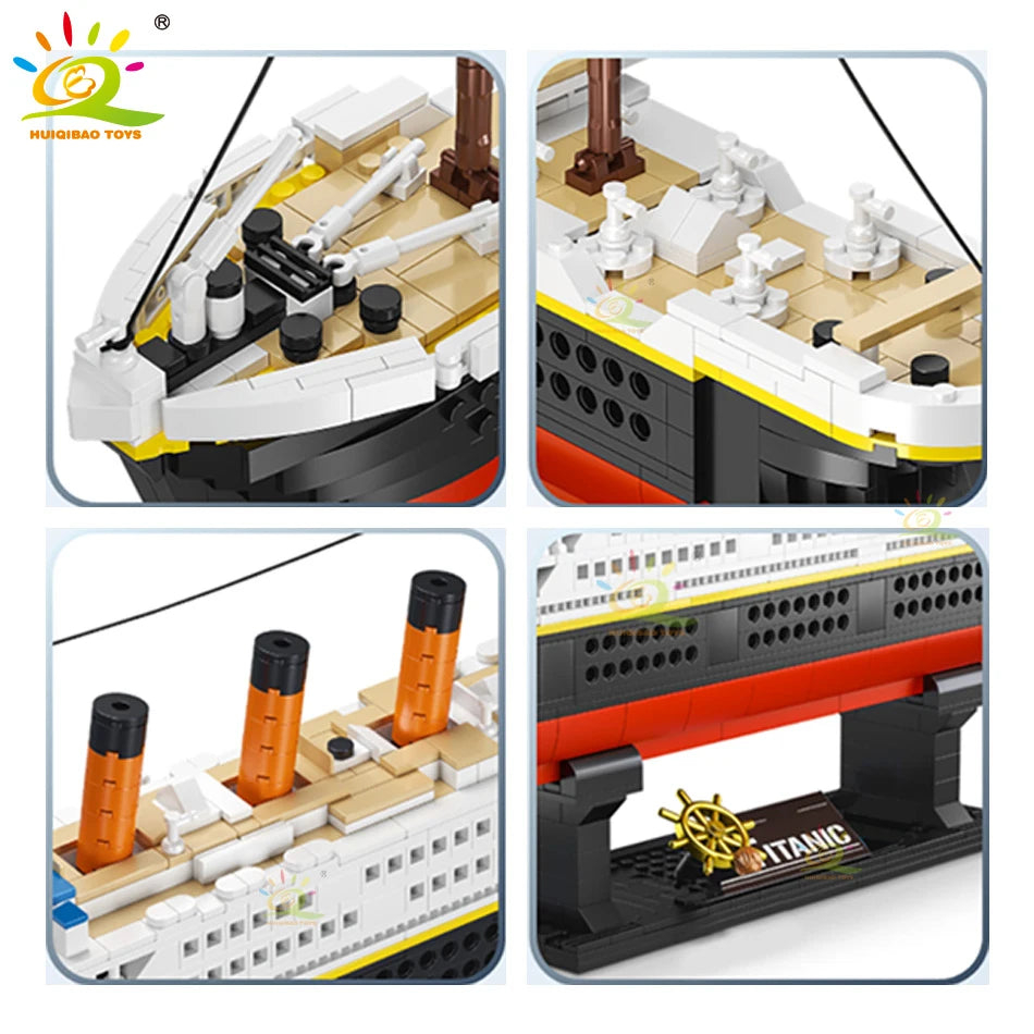 HUIQIBAO 1288pcs Titanic Model Cruise Ship 3D Mini Building Blocks Boat Bricks Collection DIY Toys for Children Gift