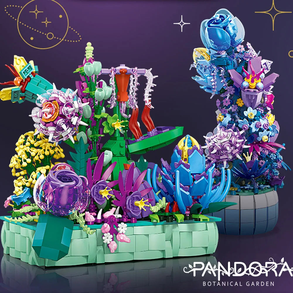 Idea Botanical Garden Building Block Rose Toy Pandora Flower Potted Plant Construction Brick Collection With Light For Girl