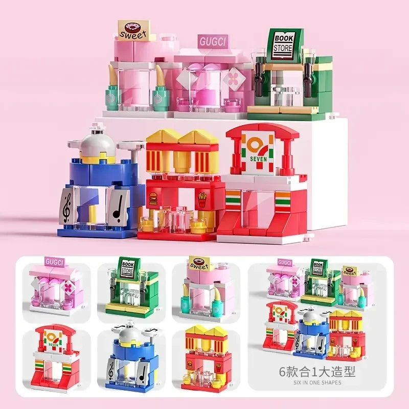 Mini Size 6 In 1 Building Blocks Diy Police Car Fire Truck Castle Model Bricks Kids Educational Toys Gifts