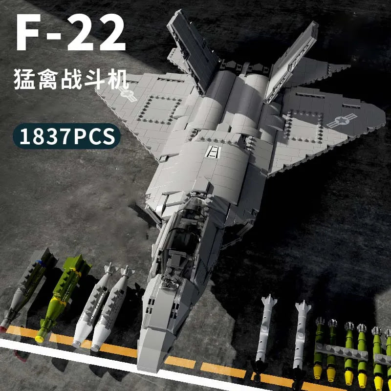 Aircraft Series F22 Fighter Building Blocks Model Famous WWII Military Airplanes MOC Bricks Sets Boys Toys Gifts For Childrens - CADA BRICKS®