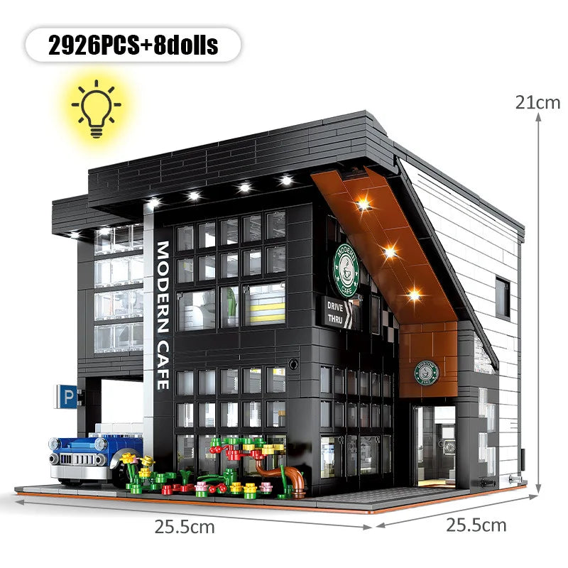 City Architecture Street View Cafe Construction Set Moc Bricks DIY Building Blocks Assembled Toys Gifts Modern Coffee Shop Model
