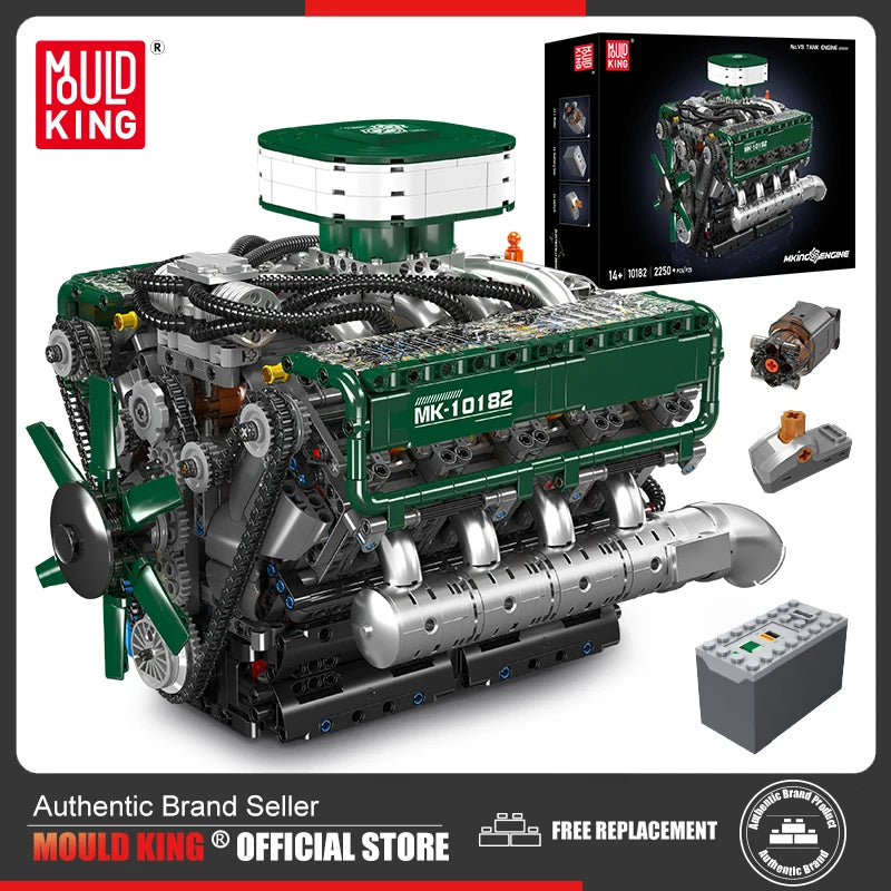 Mould King 10182 Technical Car Toys The Motorized V8 Tank Engine Build ...