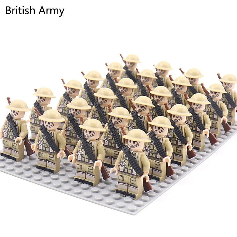 24pcs WW2 Military Army Soldier Soviet US UK German France Building Blocks Set Model Bricks Action Figures Weapon Toys Kids Gift - CADA BRICKS®
