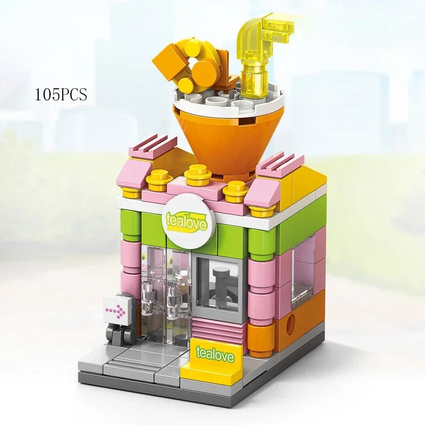 2025 Mini Shop Market Street View Sets Model Building Blocks Hamburger Restaurant Retail Store Creative Architecture Friend