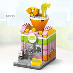2025 Mini Shop Market Street View Sets Model Building Blocks Hamburger Restaurant Retail Store Creative Architecture Friend