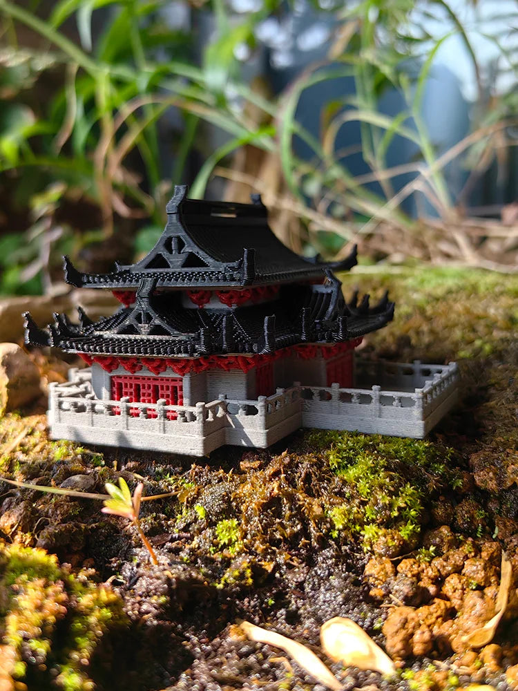 Chinese Ancient Building Model, Daxiong Treasure Hall, Landscape Rockery, Water and Land, Fish Tank, Courtyard, Bonsai Study