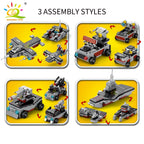 HUIQIBAO 562pcs 8in1 Military Ship Aircraft Cruiser Building Blocks Army Weapon Warship Truck Bricks City Toy for Children Gift