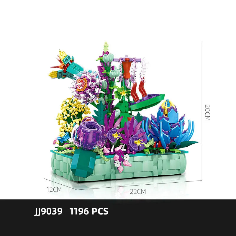 Idea Botanical Garden Building Block Rose Toy Pandora Flower Potted Plant Construction Brick Collection With Light For Girl
