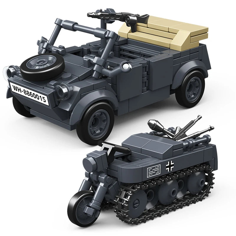 World War II half-track motorcycle VW82 bucket truck German off-road truck assembly model building blocks boy toy car gift
