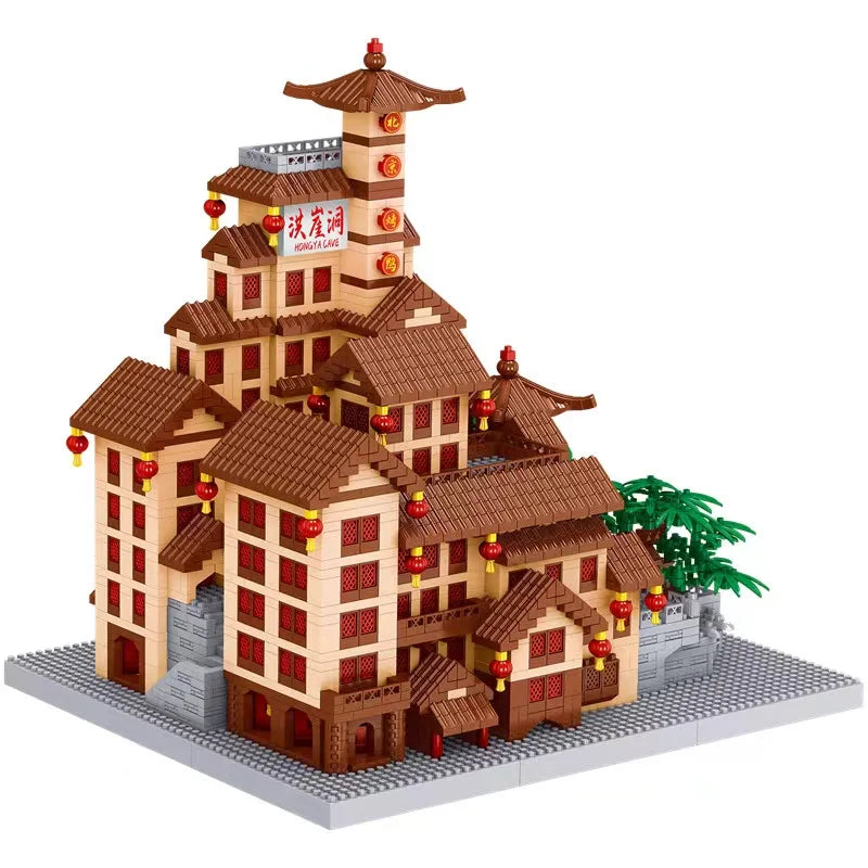 4088pcs Lezi mini Blocks Building Bricks Toys Adult Puzzle Chinese Architecture Hongya Cave Chongqing Home Decorations Gift 8259