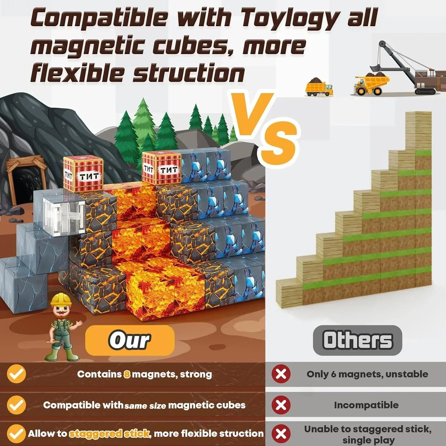 Magnetic Building Block Magnet Cube Mine World Set for Boy Girl Kid Age 3+ DIY Model Children STEM Sensory Toy Christmas Gift - CADA BRICKS®