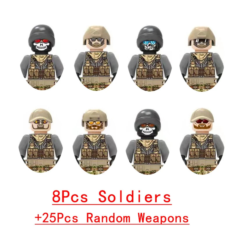Military Special Forces Police SWAT Gangster Weapons Guns Mortar Jeeps Off-Road Armored Vehicle Model Soldier Building Block Toy