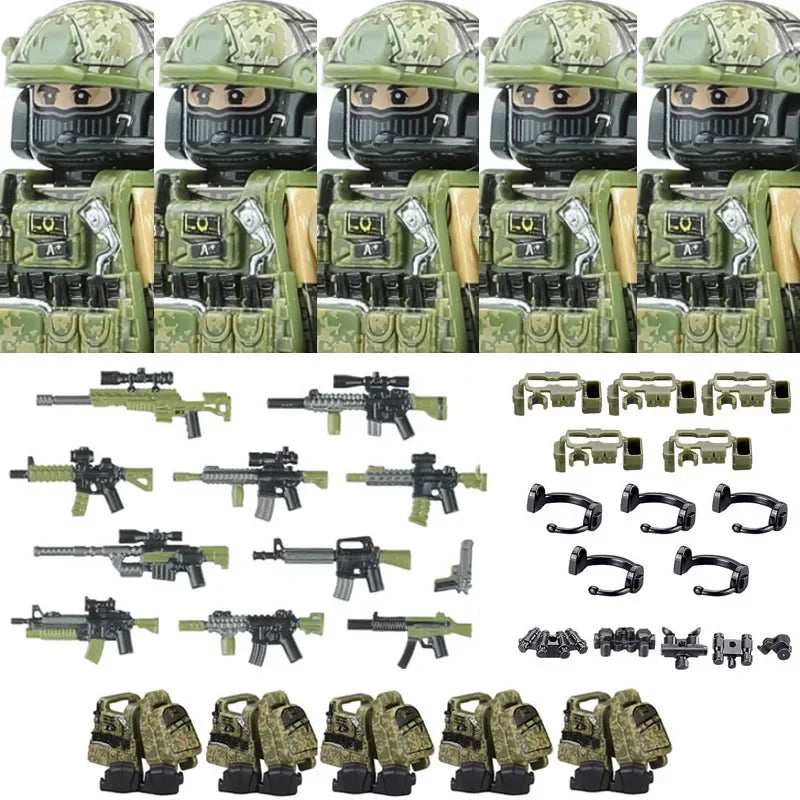 Military Army Figures Building Blocks SWAT Ghost Commando Special Forces Soldier Weapons Gun Hat Shield Belt AK Mini Bricks Toy - CADA BRICKS®