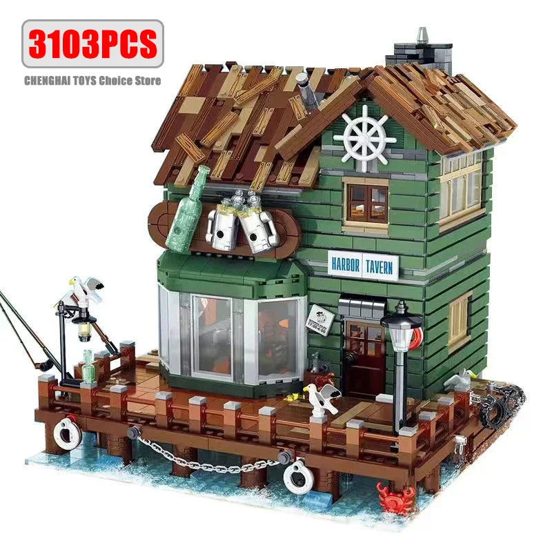 Creative Fisherman's Cabin Store Modular Building Blocks Brick Streetview Series City Architecture Model Sets Kid Toys Boys Gift