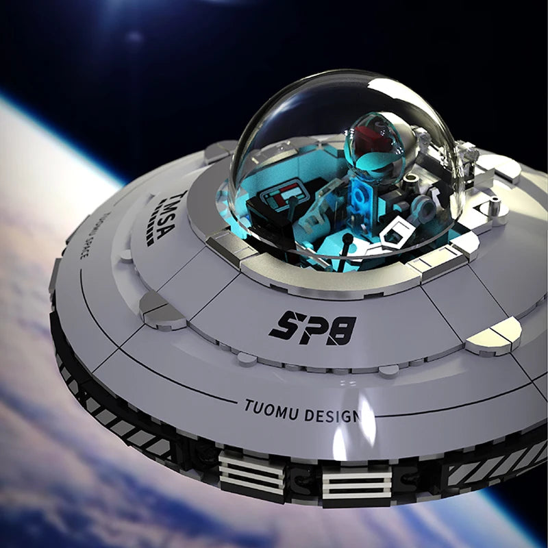 UFO flygende tallerken byggekloss romvesen skip romfartøy astronaut kreativ samlingsdekorasjon puslespill leketøy gutt gave