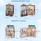 Diy Mini Wooden Dollhouse With Furniture Light Doll House Casa Assembly Model Pink Princess Villa Architecture Kit Toys Birthday