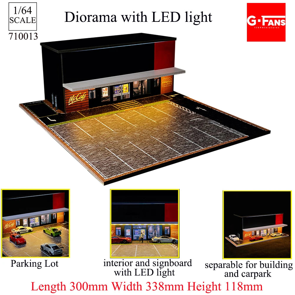 GFans NY Modell 1:64 Skala Diorama Bilgarasje Modell Med LED-lys Parkeringsplasser By DIY Modellsett Samling Display Gaver