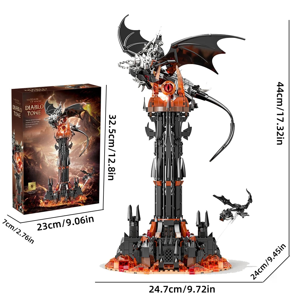 Moc-Lord Movie Rings Model The Fell Beast Magic Tower Building Blocks Fortress Castle Creative Assemble  Bricks Toys Gift For Ki