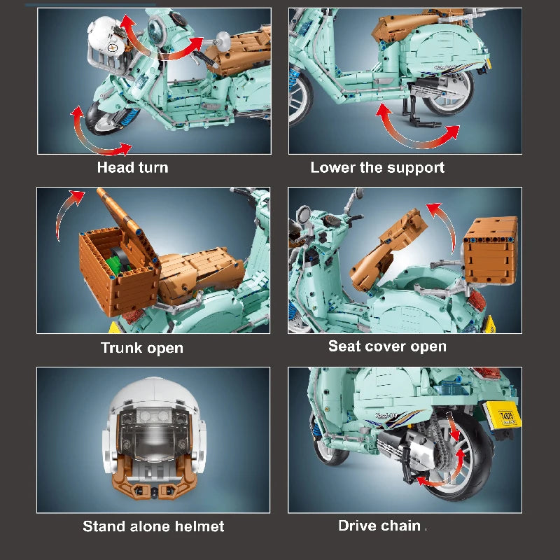 1828pcs 1:5 City Technical Motorcycle Car Model Building Blocks MOC Racing Motobike Vehicles Bricks Toy For Children Gifts T4025