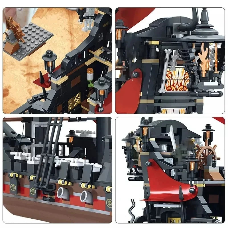 Pirates Of The Caribbean Ship Queen's Revenge Warship Black Pearl Sailboat Building Block Bricks MOC 4195 Assembly Toys Kid Gift
