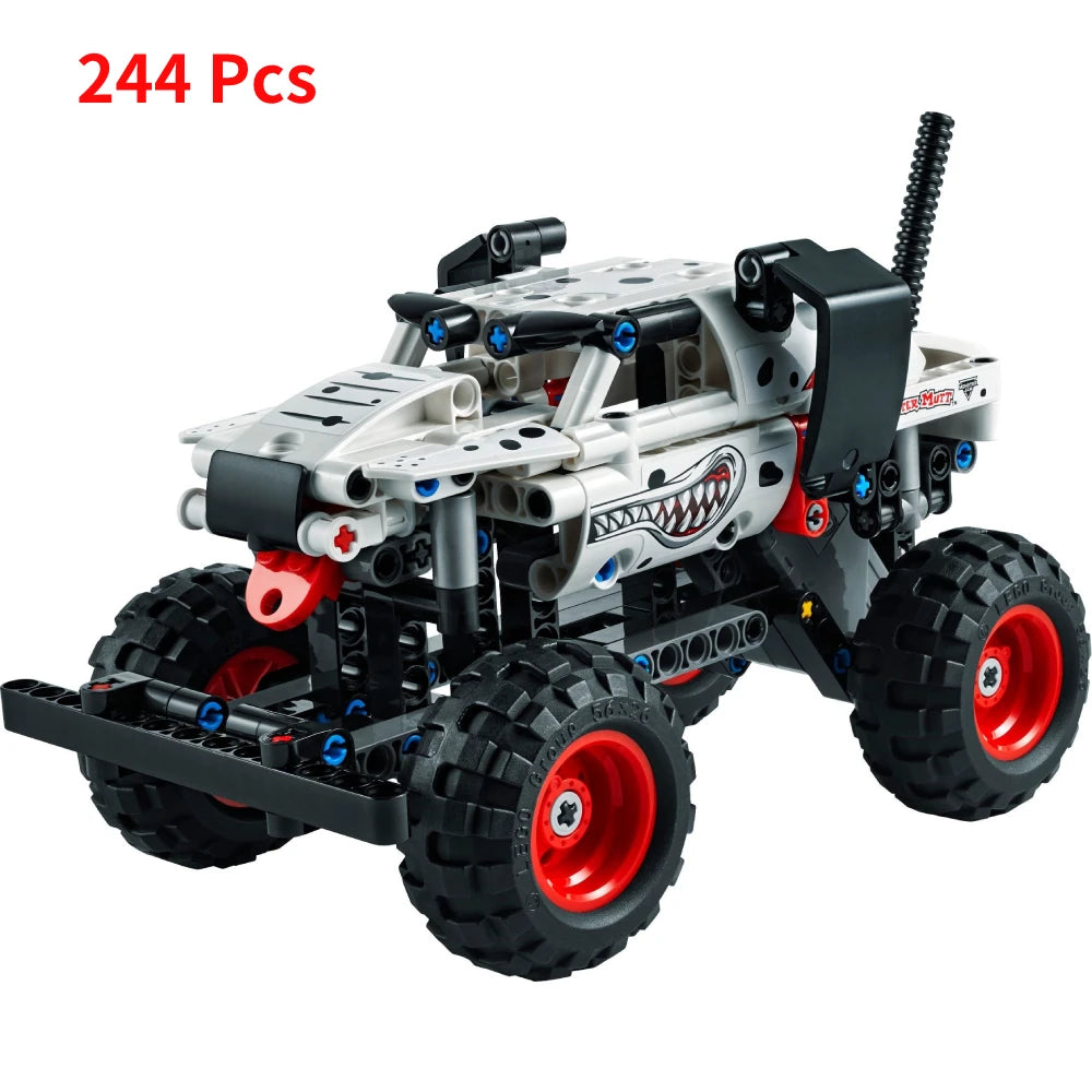 Technical Monster Jam Megalodon 42134 Building Blocks Set 2 in 1 Pull Back Shark Truck  Race Car Model Boys Toys Christmas Gifts