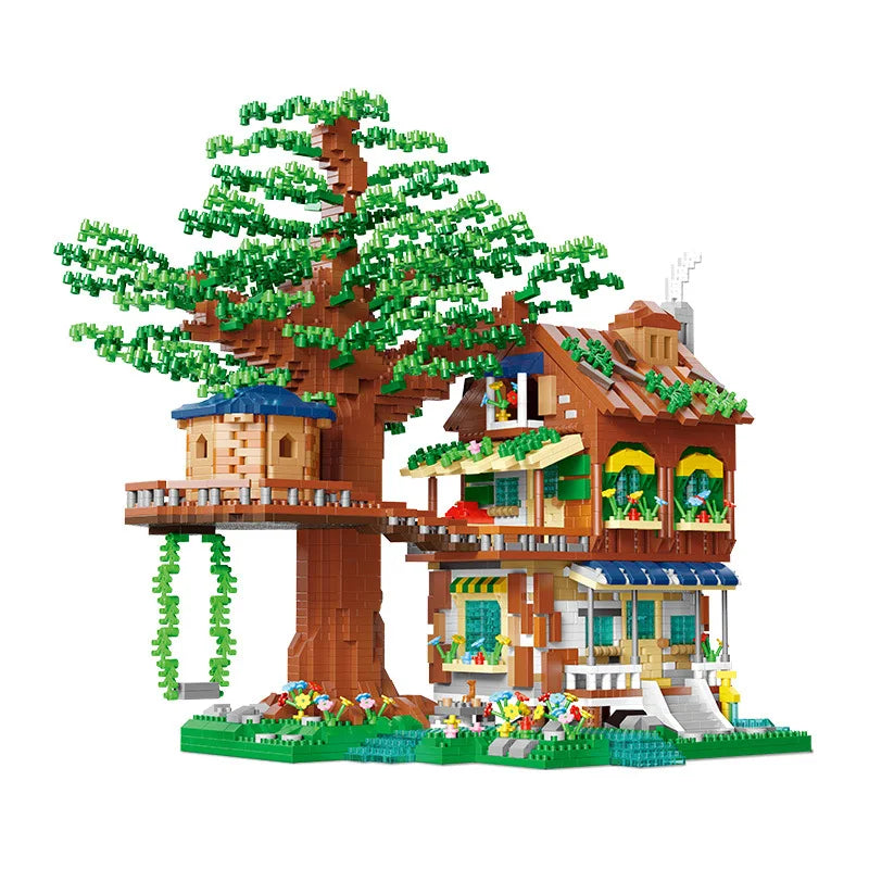 4076PCS Morning Tree House Building Blocks Forest Cabin Villa Garden Swing Architecture Model Micro Assemble Bricks Toy For Kids