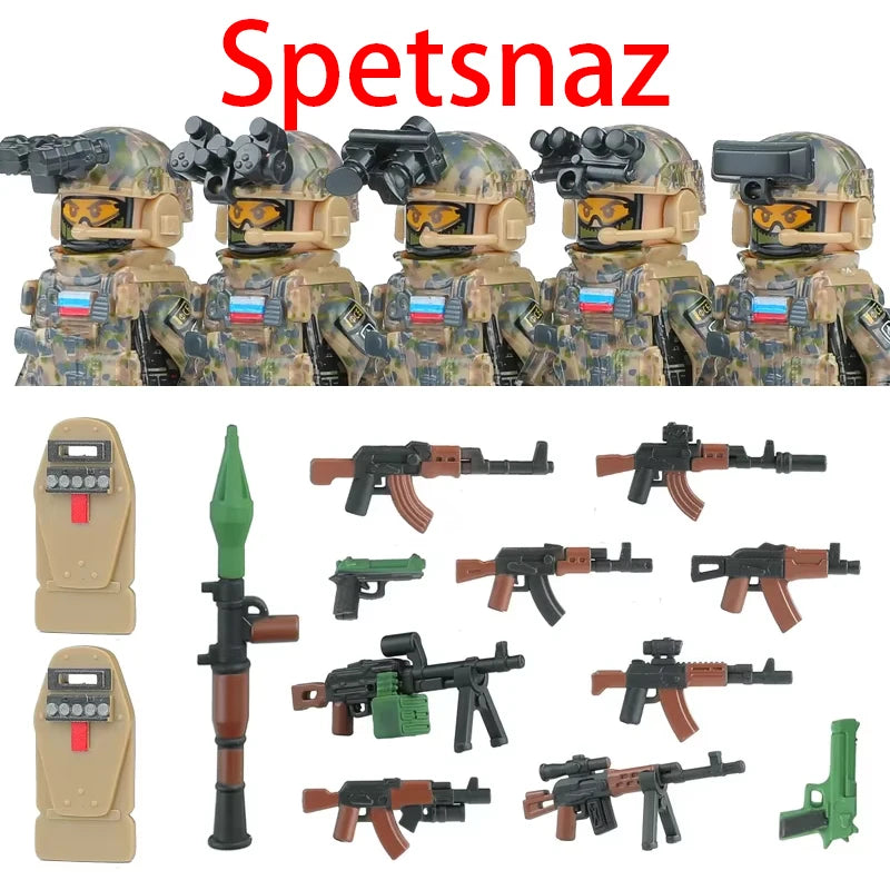Military Army Figures Building Blocks SWAT Ghost Commando Special Forces Soldier Weapons Gun Hat Shield Belt AK Mini Bricks Toy - CADA BRICKS®