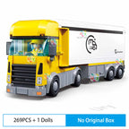 City Traffic Car Yellow Logistics Container Van Truck Express Station Set Figures Model Building Blocks DIY Toys for Boys Gifts