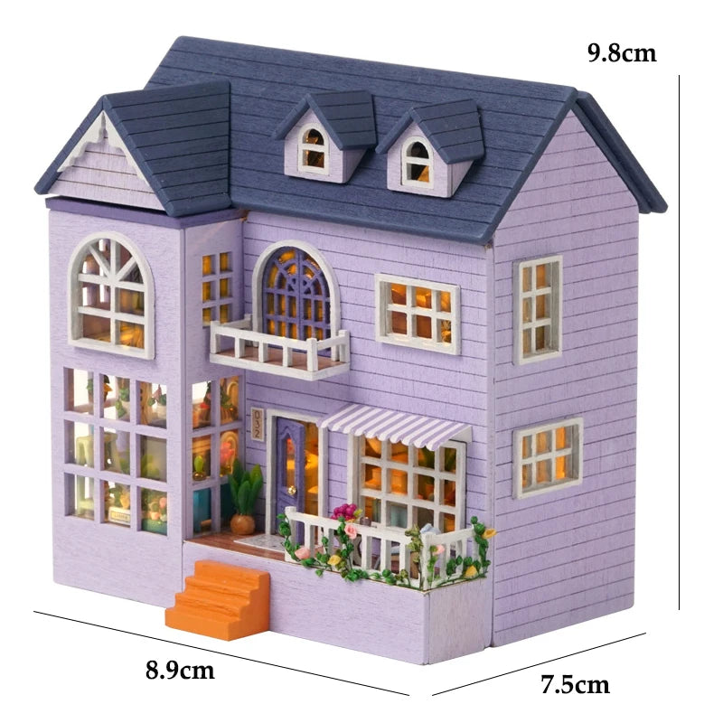 Diy Mini Wooden Dollhouse With Furniture Light Doll House Casa Assembly Model Pink Princess Villa Architecture Kit Toys Birthday