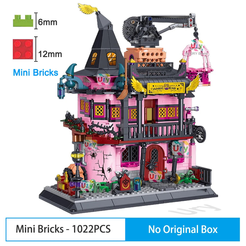 Mini Bricks Friends Haunted House City Halloween Villa Magic Labs MOC Openable Architecture Building Blocks Toys for Kids Gifts