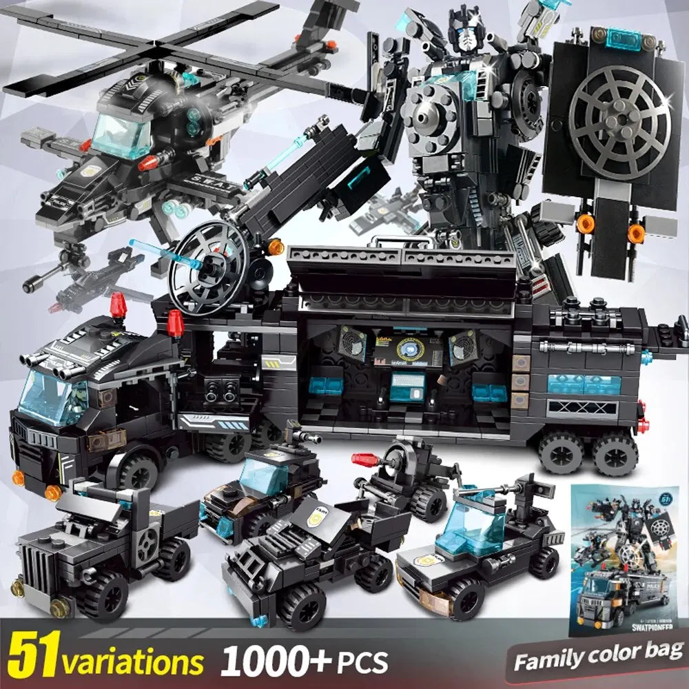 1000+PCS City Police Station Car Headquarters Building Blocks Truck SWAT Figure WW2 Military Bricks Toys for Children Kids - CADA BRICKS®