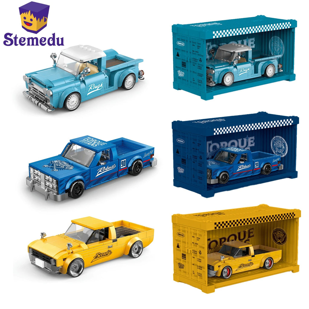 MOC City Car Retro Pickup Truck Building Blocks Speed Champion Racer Vehicle with Display Box Bricks Garage Toy Kids Adults Gift