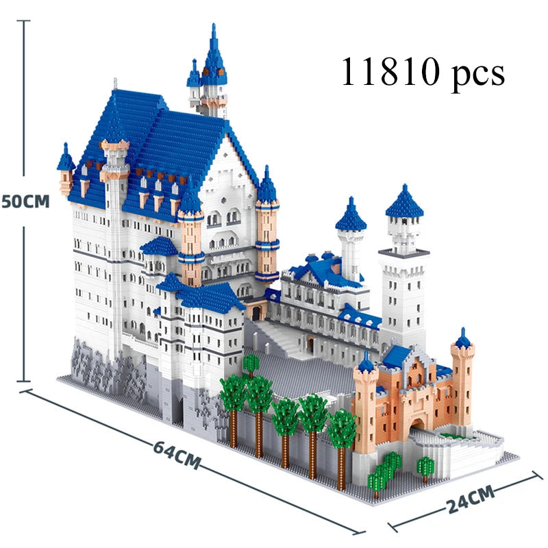 KNEW BUILT Huge New Swan Stone Castle Micro Mini Bricks for Adults Huge Assemble Architecture Toys Kits Diamond Build Blocks