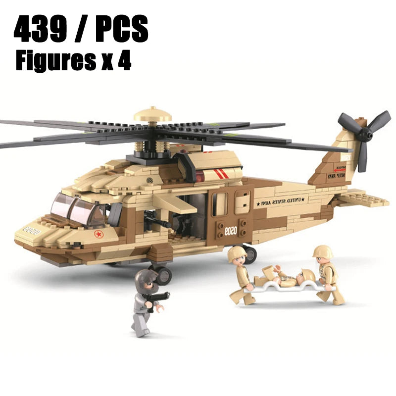 2024 Sluban WW2 Military Russia Air Weapon Mi-24 Attack Helicopters Hind Model Building Blocks Classics Fighter Bricks Plane Toy