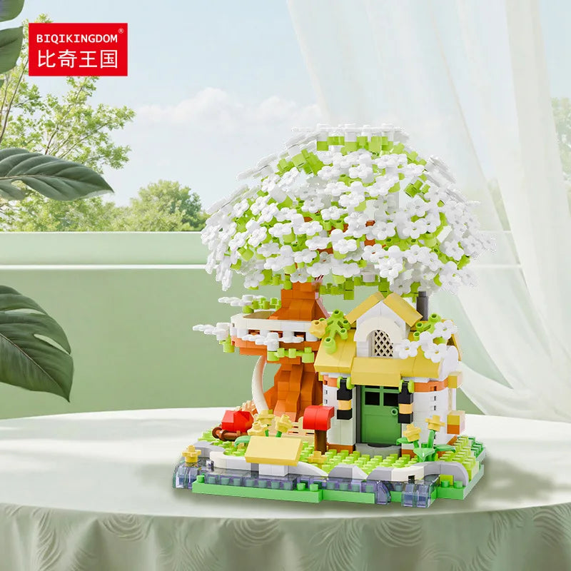 Forest House Building Blocks 3D Cherry Blossom Tree House Architecture Bricks Model Log Cabin Toys For Kids Santa Gift MZ322