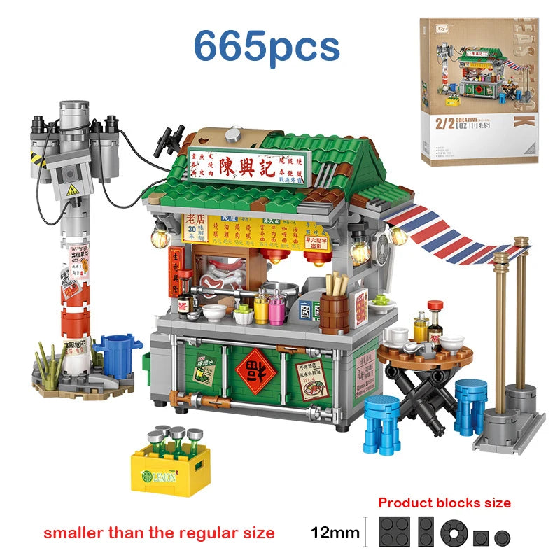 LOZ Mini Japanese Takoyaki Street View Building Blocks Chinese Style Food Stall Hong Kong Food Store House Brick For Kids Gifts