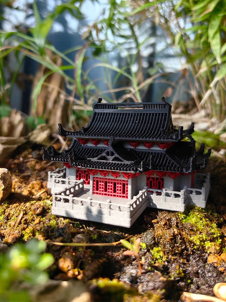Chinese Ancient Building Model, Daxiong Treasure Hall, Landscape Rockery, Water and Land, Fish Tank, Courtyard, Bonsai Study