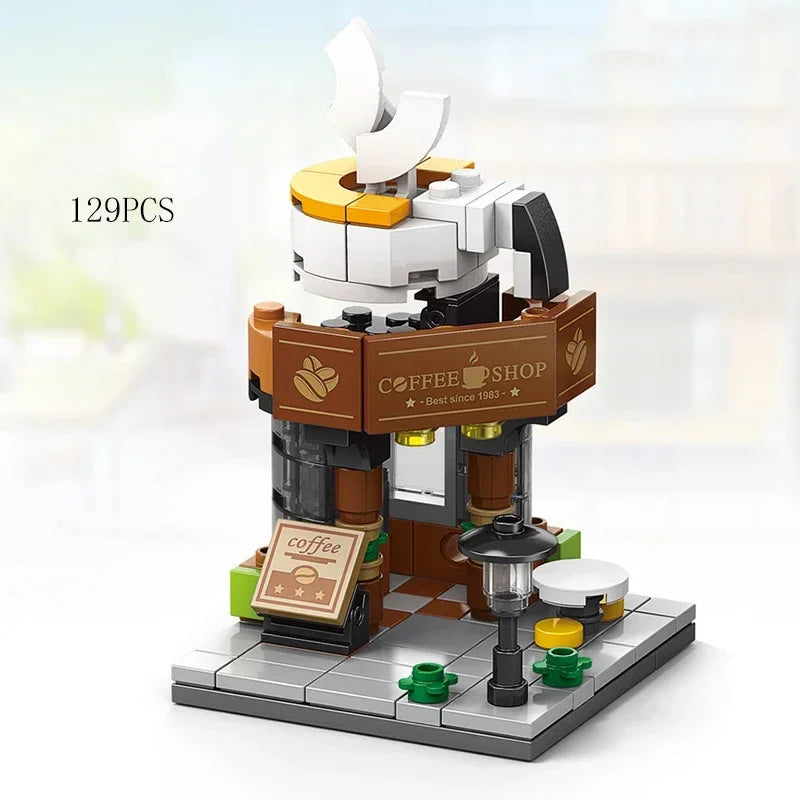 2025 Mini Shop Market Street View Sets Model Building Blocks Hamburger Restaurant Retail Store Creative Architecture Friend