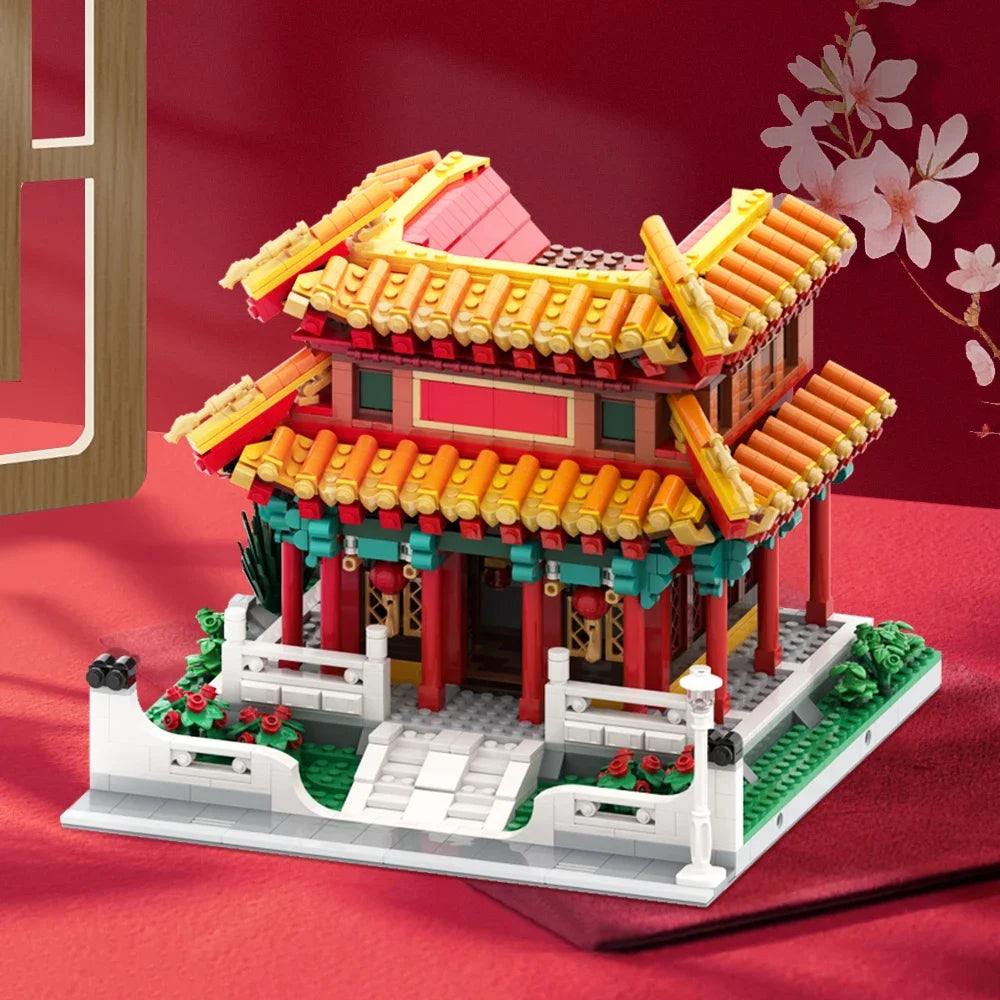Gobricks MOC City Chinese Famous Architecture Chinese Temple Model Building Blocks set Vintage Temple Tower DIY Bricks Kids Toy