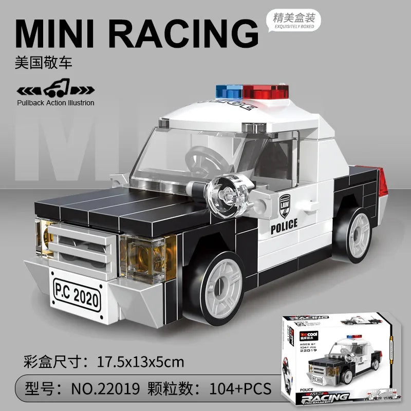 Doe-het-zelf raceauto bus bouwvoertuig ambulance terugtrekmodel bouwstenen speelgoed voor kinderen jongens compatibel met Lego