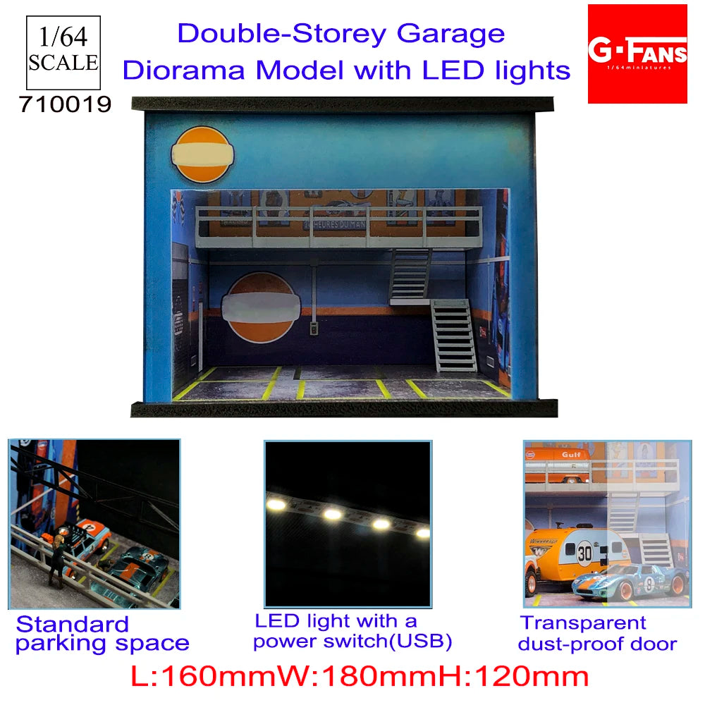 GFans NEW Model 1:64 Scale Diorama Car Garage Model With LED Lights Parking Lots City DIY Model Sets Collection Display Gifts