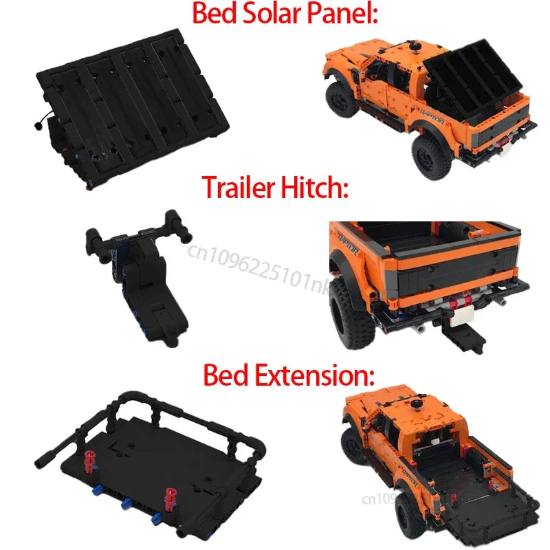 MOC 42126 F-150 Raptor Car Trailer Technical Hitch Crane Platform Hardtop Bumper Roofrack Building Blocks DIY Bricks Toy Gifts - CADA BRICKS®