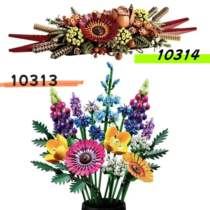 Wildflower Bouquet Building Blocks Set 10313/10314 - Dried Flower Centerpiece Home Decor, Creative DIY Toys for Girls Birthday G