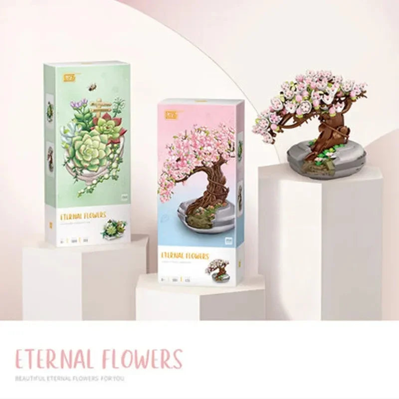 Mini Plant Bonsai Building Block Flower Plant Cherry Blossom Tree Potted Bouquet Model Bricks Home Decoration Toy For Kids Gifts