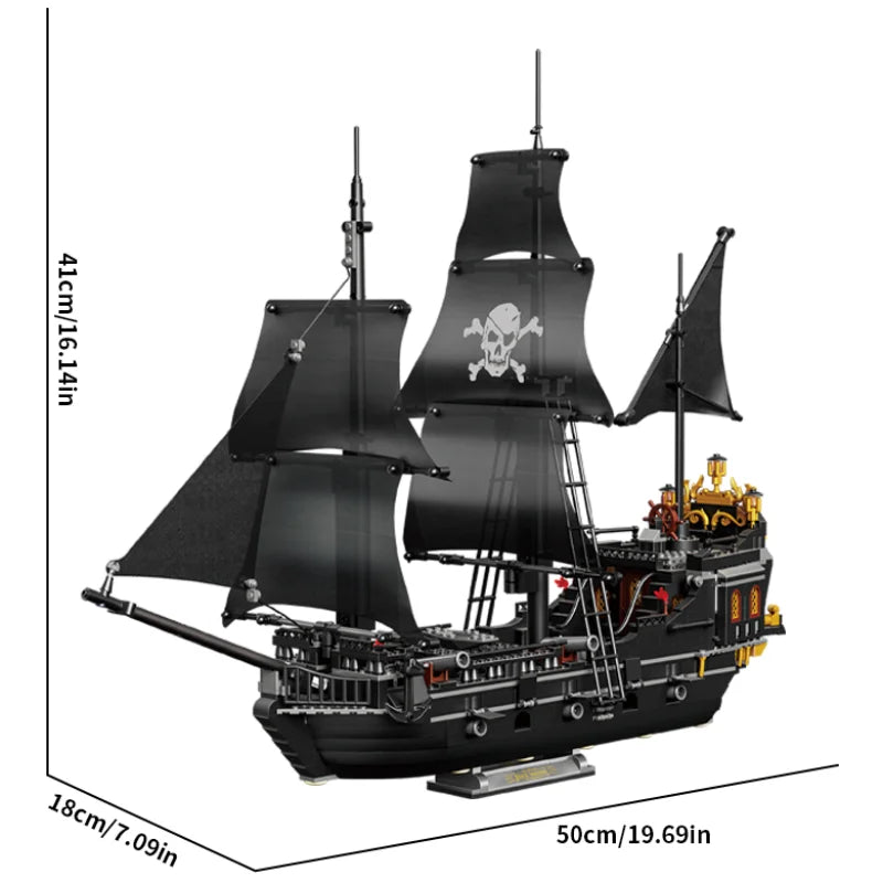 1424PCS Black Pirate Ship Building Blocks Skeleton Ghost Boat Model Assembly Bricks Toys Desktop Decoration Kids Holiday Gifts