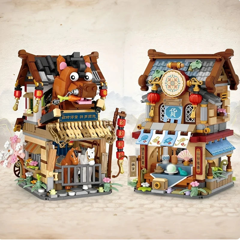 Street View Series Building blocks Izakaya Shaved Ice Shop Takoyaki Shop Coffee shop Panda Tea House model children's gift - CADA BRICKS®