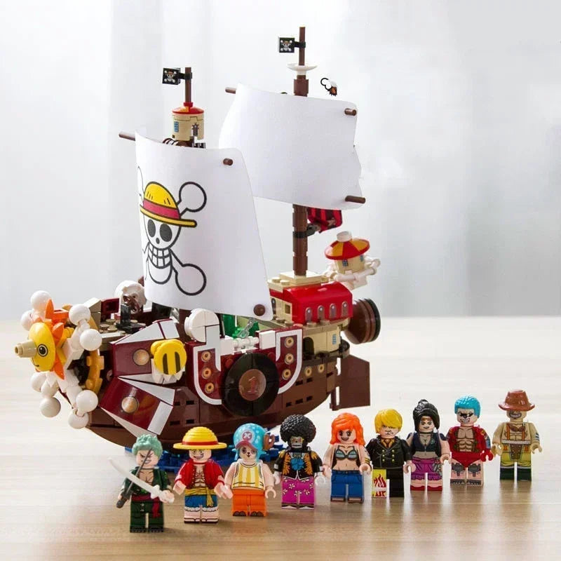 One Piece 1484Pcs+9Dolls Thousand Sunny Boat Blocks Cartoon Pirate Ship Bricks Set Toys for Children Christmas Gifts