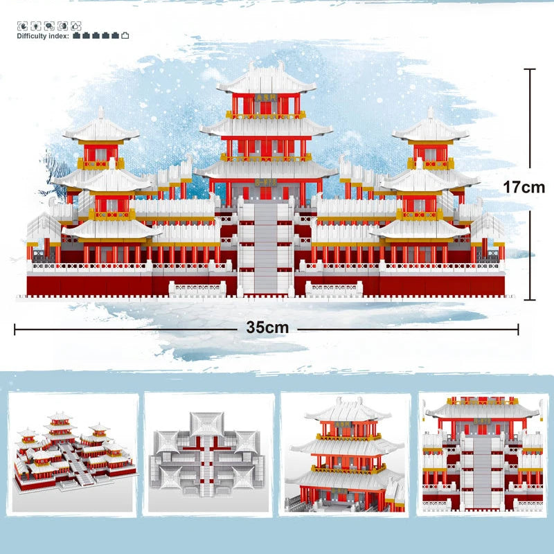 Chinese Historical Civilization Architecture Micro Diamond Block Snow Epang Palace Model Building Brick Toy Nanobrick Collection